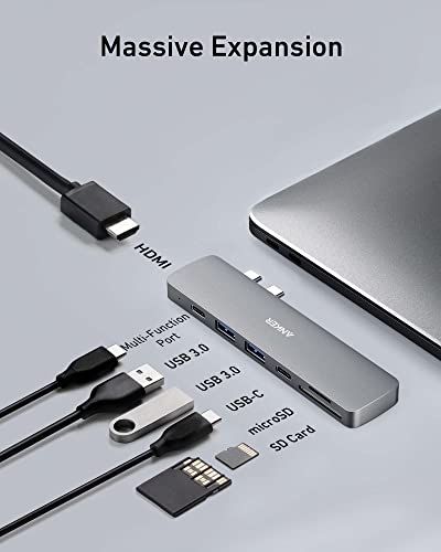 (Used) Anker USB C Hub for MacBook, 7-in-2 USB C to C Adapter, Compatible with Thunderbolt 3 Port, 100W Power Delivery, 4K HDMI, USBC& 2 USB-A Data Ports, SD and microSD Card Reader - style: 7-in-2 4K@30Hz