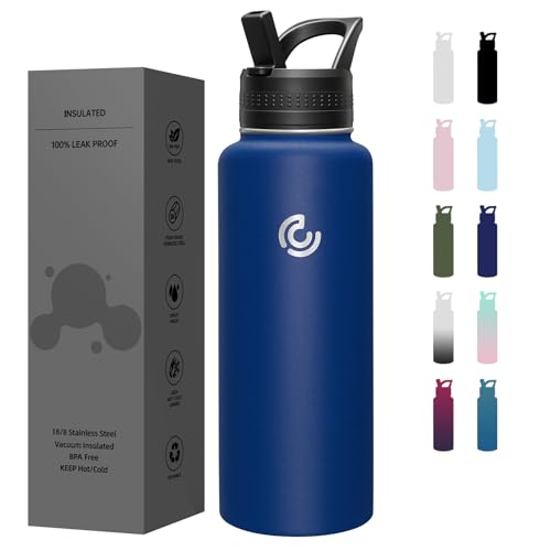 COKTIK 40oz Sports Water Bottle, Stainless Steel Water Bottle for Insulated, Reusable Travel Bottle, With Straw, With Handle Grip for Easy Carrying, Suitable for Cycling, Outdoor Vacations(Cobalt) - color: Cobalt, size: 40 Ounces