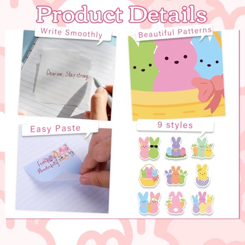 Easter Bunny Sticky Notes Gifts, 9 Pack Cute Easter Bunny Shaped Notepads, Rabbit Eggs Spring Holiday Office Study Supplies Favors Gift for Coworkers Women (270 Sheets) - style: Easter