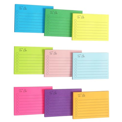 Eastern Wolf 9 Pads to Do Lined Sticky Notes, 9 Bright Multi Colors Self-Stick Note Pads, 3x4 Inch with Line Adhesive Memo Sticky Notes Notepad, 50 Sheet/Pad