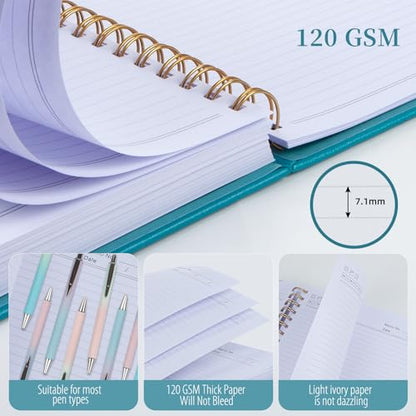 Hardcover Leather Spiral Notebook 8.5" x 11" with Removable Dividers, 300 Pages 5 Subject College Ruled Notebook for Work with Tabs, A4 Spiral Journal for Women Men, School Students Note Taking, Teal - color: 5 Subject Teal