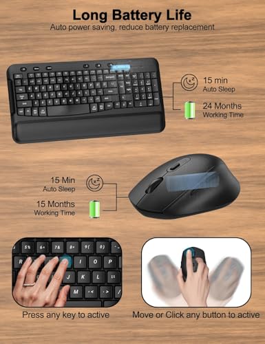 Wireless Keyboard and Mouse Combo, EDJO 2.4G Full-Sized Ergonomic Computer Keyboard with Wrist Rest and 3 Level DPI Adjustable Wireless Mouse for Windows, Mac OS Desktop/Laptop/PC, Carbon Black - color: Carbon Black