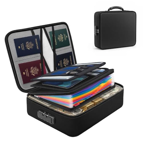 TILYMOL fireproof document organizer (5200℉) - Upgraded Heat Insulated Layers, Fireproof Document Box with 13 Pocket Accordion File Folder, Portable Home Travel Safe Storage for Important Documents - size: Large Organizer