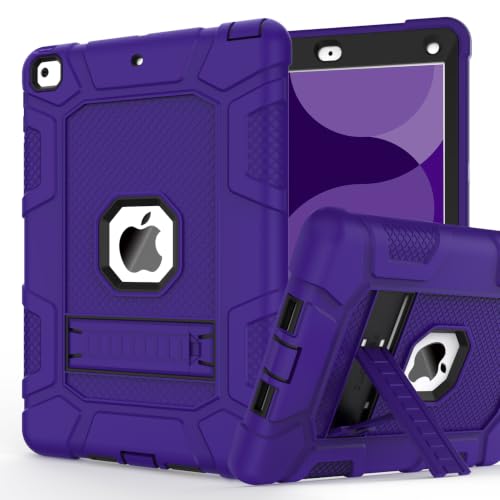iPad 6th Generation Cases, iPad 5th Generation Case, iPad 9.7 Inch Case, Hybrid Shockproof Rugged Drop Protection Cover Built with Kickstand for iPad 9.7 inch A1893 / A1954 / A1822 / A1823 - color: Purple+Black
