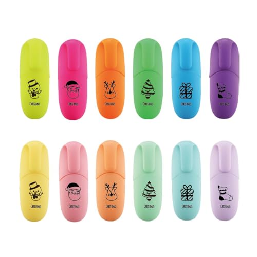 enlegend Mini Highlighters -12 pieces Assorted Colors- Cute Highlighters - Kawaii Stuff Gift - Chisel Tip Aesthetic Highlighters Pen - color: 6 Neon Colors+6 Pastel Colors