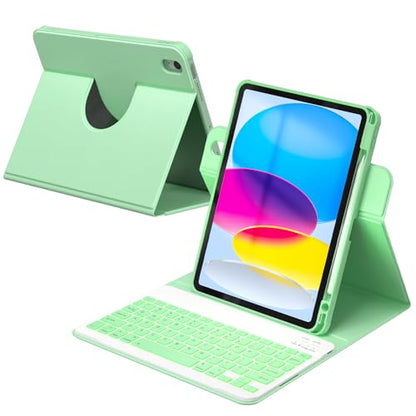 YBING Keyboard Case for iPad 10th Gen 10.9 inch(2022) & 11th Gen(A16, 2025), 7-Color Backlit Detachable Keypad & Rotatable Magnetic Case with Pencil Holder (Green) - color: Green