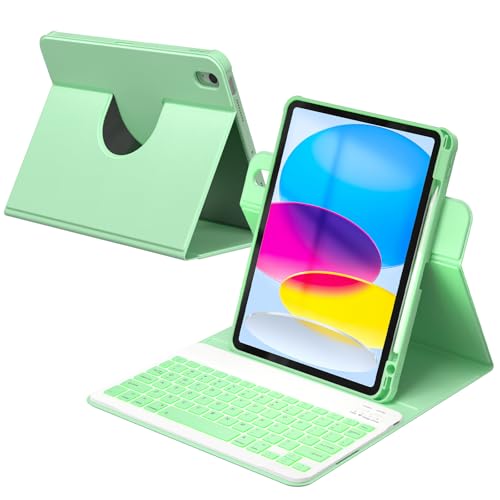 YBING Keyboard Case for iPad 10th Gen 10.9 inch(2022) & 11th Gen(A16, 2025), 7-Color Backlit Detachable Keypad & Rotatable Magnetic Case with Pencil Holder (Green) - color: Green