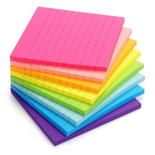 Eastern Wolf Lined Sticky Notes, 4x4in, 8 Bright Colors Pads, 50 Sheets/Pad | Self-Stick & Removable, Office/School/Home Use - color: 4x4 8 Pads