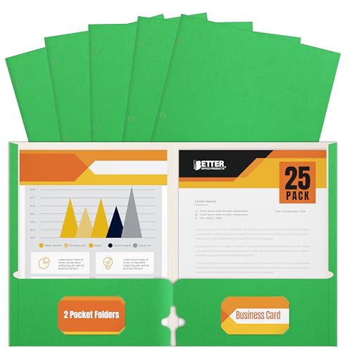 2 Pocket Portfolio Folders, 25 Pack, Trendy Cool Colors, Fits Letter Size Paper, for School, Office, Home, Matte Finish (Neon Green) - style: Neon Green