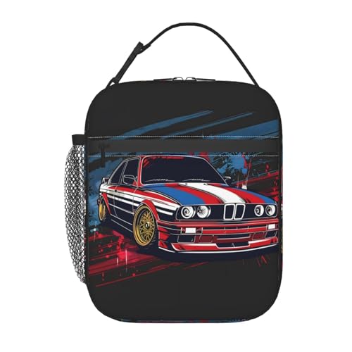 Insulated Lunch Box for Kids Boys Girls, Reusable Lunch Bag for School, Office, Work, Picnic, Travel, Retro Sports Racing Car Lunch Box - color: lunch box 123