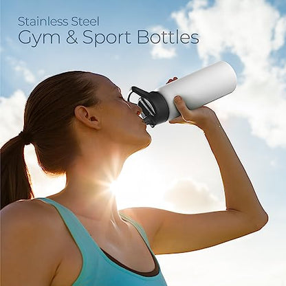 SipX™ 25 oz Insulated Water Bottle with 3 Lids – Leakproof Stainless Steel, Triple Insulated – Cold 24 Hours/Hot 12 Hours – Durable Bottle for School, Gym, Travel – White - color: White, size: 25 Ounces