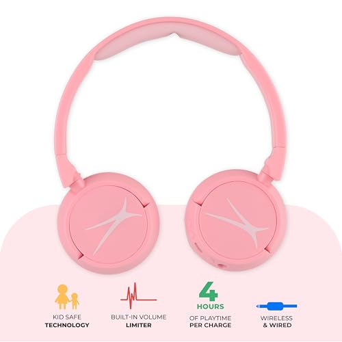 Altec Lansing - Kid Safe 2-in-1 Bluetooth Headphones, Safe Volume Limiting, Foldable Design, Enjoy Audio and Protect Your Child's Hearing (Pink) - color: Pink