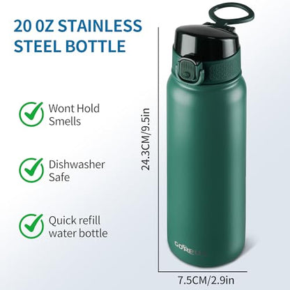GOPPUS Insulated Water Bottle 20oz Stainless Steel BPA-Free Sports Bottle Ideal for School and Travel Silicone Spout Lid Prevents Leaks, Sweat, and Dust (Army green) - color: Army Green