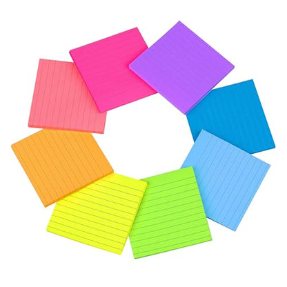 (16 Pack) Lined Sticky Notes 4x4 Bright Stickies Colorful Super Sticking Power Memo Pads, 8 Colors, Strong Adhesive - size: 4 x 4 inches (Pack of 2)