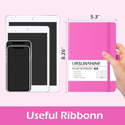 Ruled Notebook/Journal - Classic Lined Journal/Notebook, 5.3'' x 8.26'', Hardcover with Thick Paper, Banded + Pen Holder +Inner Pocket - Raspberry - color: Raspberry, size: Ruled