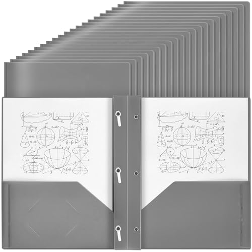 Yeaqee 150 Pack Plastic Folders with Prongs Heavy Duty Plastic 2 Pocket Folder with 3 Prongs, Business Card Slot for Back to School Office Home 11.6 x 9.5 Inch (Grey) - color: Grey