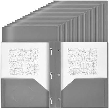 Yeaqee 150 Pack Plastic Folders with Prongs Heavy Duty Plastic 2 Pocket Folder with 3 Prongs, Business Card Slot for Back to School Office Home 11.6 x 9.5 Inch (Grey) - color: Grey