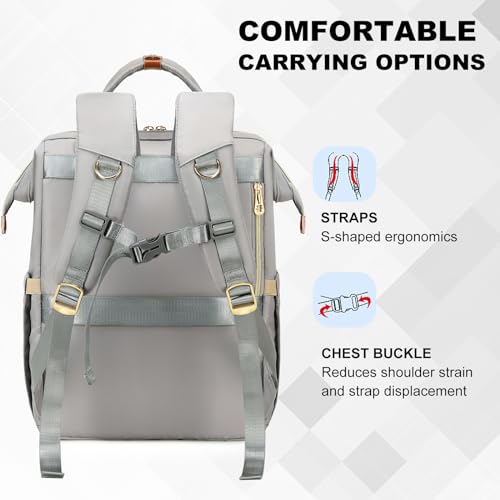 AIJIEKE Lunch Backpack for Women, 15.6 Laptop Backpack, Lunch Box, Gray | Water resistant computer bag with insulated leakproof cooler. Travel meal prep backpack for nurse, teacher, college commute - color: Grey