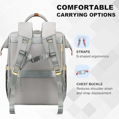 AIJIEKE Lunch Backpack for Women, 15.6 Laptop Backpack, Lunch Box, Gray | Water resistant computer bag with insulated leakproof cooler. Travel meal prep backpack for nurse, teacher, college commute - color: Grey