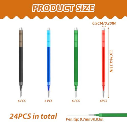 0.7 mm Erasable Gel Ink Pen Refills Compatible with Frixion Friction, Smooth Writing Multicolor Retractable Fine Point Pen Refill for School Office Home Art (4 Colors, 24) - style: 4 Colors