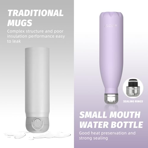 WATERSY Stainless Steel water bottles,17oz/500ml Insulated Water Bottles,Purple metal water bottle Keeps Drink Cold and Hot,BPA Free kids water bottles for School,Gym,Travel,Sports - color: Lilac