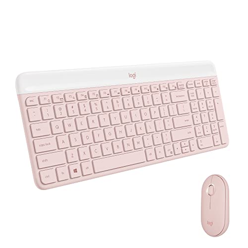 Logitech MK470 Slim Wireless Keyboard and Mouse Combo - Modern Compact Layout, Ultra Quiet, 2.4 GHz USB Receiver, Plug n' Play Connectivity, Compatible with Windows - Rose - color: Rose