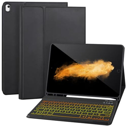 AHYWTAN Keyboard Case for iPad 9/8/7th Gen 10.2, Bluetooth Keyboard with 7 Color Backlit, iPad 10.2 inch Case with Keyboard, Pencil Holder, Black-L - color: Black-L