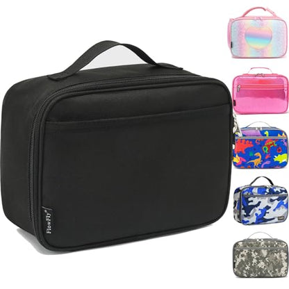 FlowFly Kids Lunch box Insulated Soft Bag Mini Cooler Back to School Thermal Meal Tote Kit for Girls, Boys, Black - color: Black