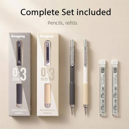 2 Pack 0.3 mm Metal Mechanical Pencils Set,Lead Drafting Pencil with 2 Tube Lead Refills for Art Writing, Sketching Drawing - size: 0.3mm