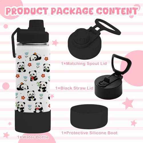 Panda Gifts for Girls Boys, 18oz Panda Water Bottle with 2 Lids (Spout and Straw Lid), Kids Insulated Stainless Steel Animal Tumbler Cup, Animal Lovers Gifts for Women Teens - color: Panda