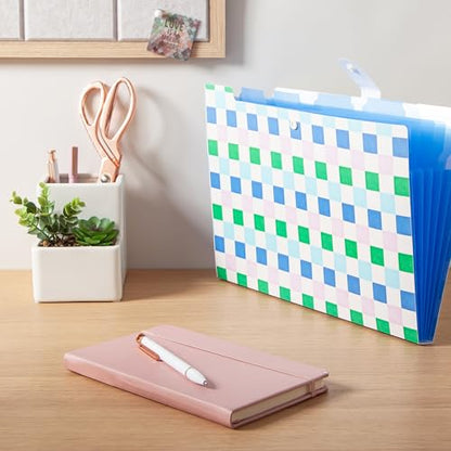 U Brands Poly 6 Pocket Expandable Folder with Tabs, Preppy Pastels, 1 Count, 1/5-cut tabs and 14 Blank Adhesive Labels - color: Pastel Multicolor