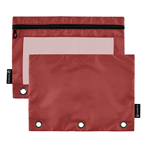 Binder Pouches,Fire Brick Pencil Pouch for 3 Ring Binder 2 Pack Clear Pencil Bag with Zipper for Office School Supplies - color: Fire Brick
