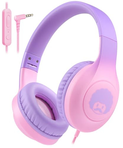 rockpapa Kids Headphones, Wired Headphones for Kids with Microphone, 85/94dB Volume Limiter Head Phones for Girls Boys, Foldable Headphone for School Tablet Laptop Purple Pink - color: Purple Pink