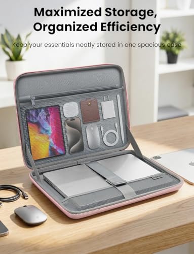 DOMISO Laptop Hard Case 15-16 inch Waterproof Shockproof Hard Shell Laptop Sleeve with Handle & Storage Pocket, Compatible with MacBook, HP, Dell,Pink - color: Pink, size: 15.6 inch