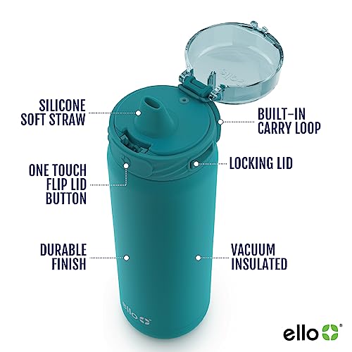 Ello Cooper 40oz Stainless Steel Water Bottle with Straw and Carry Handle, Double Walled and Vacuum Insulated Metal, Leak Proof Locking Lid with Soft Silicone Spout, Reusable, BPA Free, Antigua - color: Antigua, size: 40 Ounces