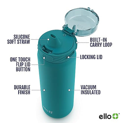 Ello Cooper 40oz Stainless Steel Water Bottle with Straw and Carry Handle, Double Walled and Vacuum Insulated Metal, Leak Proof Locking Lid with Soft Silicone Spout, Reusable, BPA Free, Antigua - color: Antigua, size: 40 Ounces