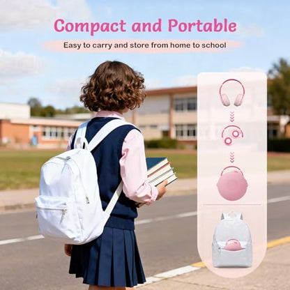 TONOSHARK Kids Bluetooth Headphones with ANC, Wireless Over-Ear Headset for Boys and Girls, Foldable & Adjustable, Ideal for School, Travel and Online Learning(Light Pink) - color: Pink