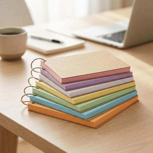 DIY Blank Flash Cards 350pc, Assorted Color Note Pads with Binder Rings, Unruled Memo Cards for Student Studying and Office Organization Random Color