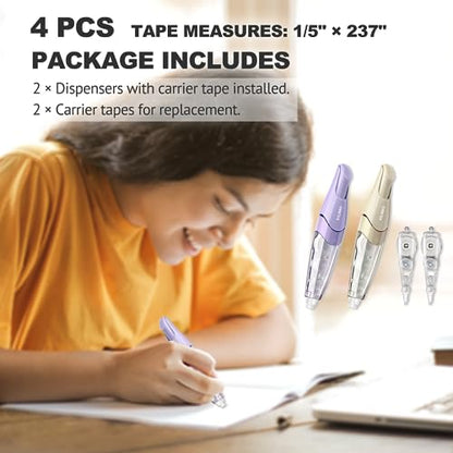 Refillable Retractable White Correction Tape, Pen Shaped White Smooth Pull Out Japanese Aesthetic Cute Correction Tape for Office Supplies, 4 PCS (ZH-87)
