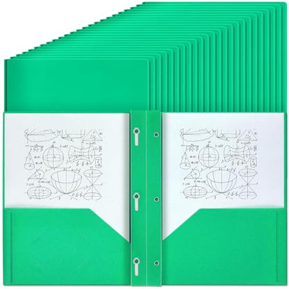 Lincia 100 Pcs Plastic Folders with Pockets and Prong Folders with Prongs 2 Pockets for Office, School for Students, Teachers, Office Workers(Green) - color: Green