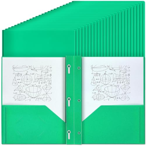 Lincia 100 Pcs Plastic Folders with Pockets and Prong Folders with Prongs 2 Pockets for Office, School for Students, Teachers, Office Workers(Green) - color: Green
