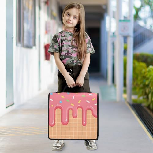 Ice Cream Zipper Binder with Shoulder Strap, 500 Sheets Capacity, Multiple Pockets 1.5Inch 3 Ring Zipper Binder - color: Ice Cream