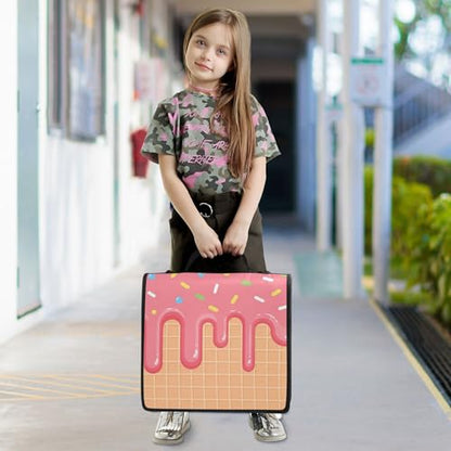 Ice Cream Zipper Binder with Shoulder Strap, 500 Sheets Capacity, Multiple Pockets 1.5Inch 3 Ring Zipper Binder - color: Ice Cream