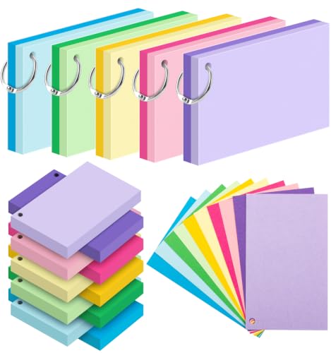 250 Count Colored Index Cards for Studying, 3x5 Inch Black Flash Cards 10 Color with Key Ring, 5 Packs of 50 Sheets Heavy Lined Study Note Cards with Waterproof Covers for School, Office, Home - color: 10 Multicolor-Unlined