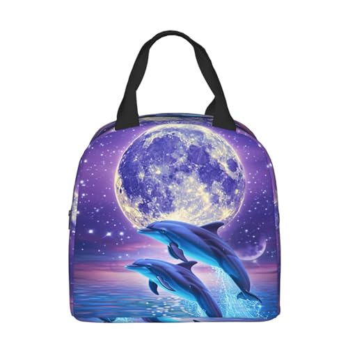 Dolphin Lunch Box - Insulated Lunch Bags for Kids Boys Girls Reusable Lunch Tote Bags, Perfect for School/Camping/Hiking/Picnic/Beach/Travel - color: Dolphin