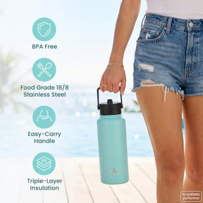 Konokyo 24 oz Insulated Stainless Steel Water Bottle with Straw Lid - color: Army Green, size: 24 Ounces