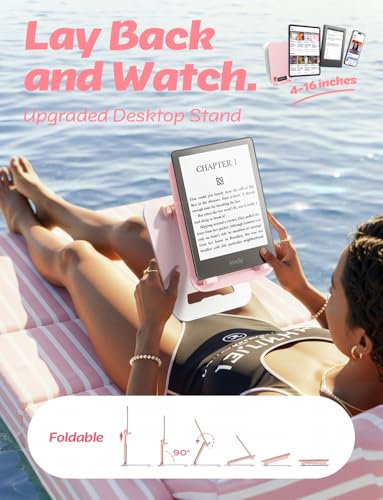 LISEN for iPad Stand Adjustable Tablet Holder Desk, iPad Accessories Pink | Foldable eBook Readers Desk Accessories Fits Kindle Stand 4-15.9" - color: Pink