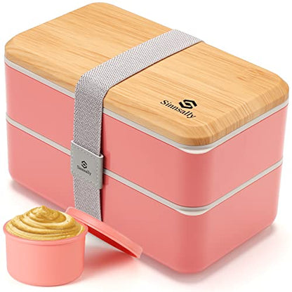 Sinnsally Bento Box for Kids and Adults, Stackable Japanese Bento Lunch Box Containers for Teens/Women with Compartments(47oz),Modern Lunch Containers with Utensil Set,Leak-Proof Lunchbox,Rectangle - color: Dark Pink