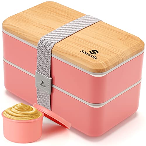 Sinnsally Bento Box for Kids and Adults, Stackable Japanese Bento Lunch Box Containers for Teens/Women with Compartments(47oz),Modern Lunch Containers with Utensil Set,Leak-Proof Lunchbox,Rectangle - color: Dark Pink