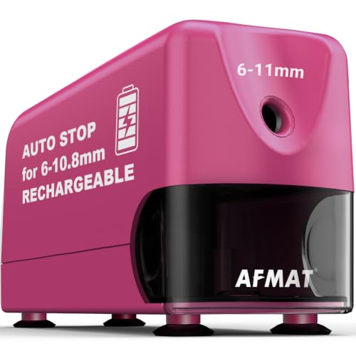 AFMAT Electric Pencil Sharpener, Cordless & Rechargeable, Heavy Duty Classroom Pencil Sharpeners for 6-11 mm Pencils, Auto Stop, 2s Fast Sharpening, Battery Powered, 10,000 Sharpenings, PSD3 - color: Raspberry